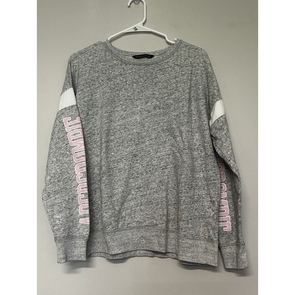 Abercrombie & Fitch Heather Grey Varsity Sweatshirt Pink Sleeve Size Small